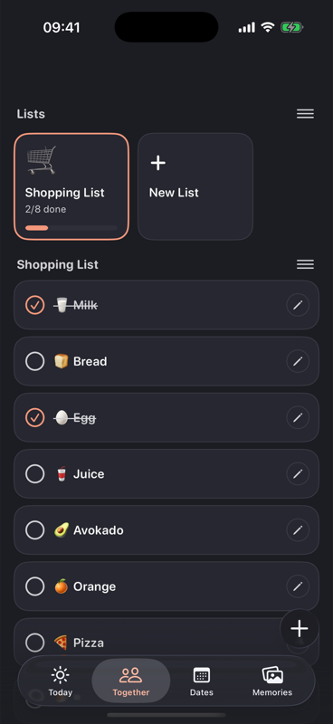 CoupleOS shared shopping list